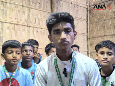 Rohingya student Asnar Ullah talking to Arakan News Agency (Image: ANA)