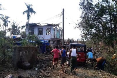 Destruction due to Myanmar army attack on Kyauktaw, Arakan in 15-5-2025 (Image: DMG)