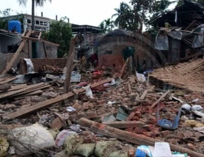 Destruction due to Myanmar army attack on Kyauktaw, Arakan in 15-5-2025 (Image: DMG)