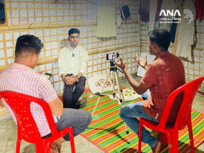 Rohingya artist Mohammad Ryhan talking to the Arakan News Agency (Image: ANA)