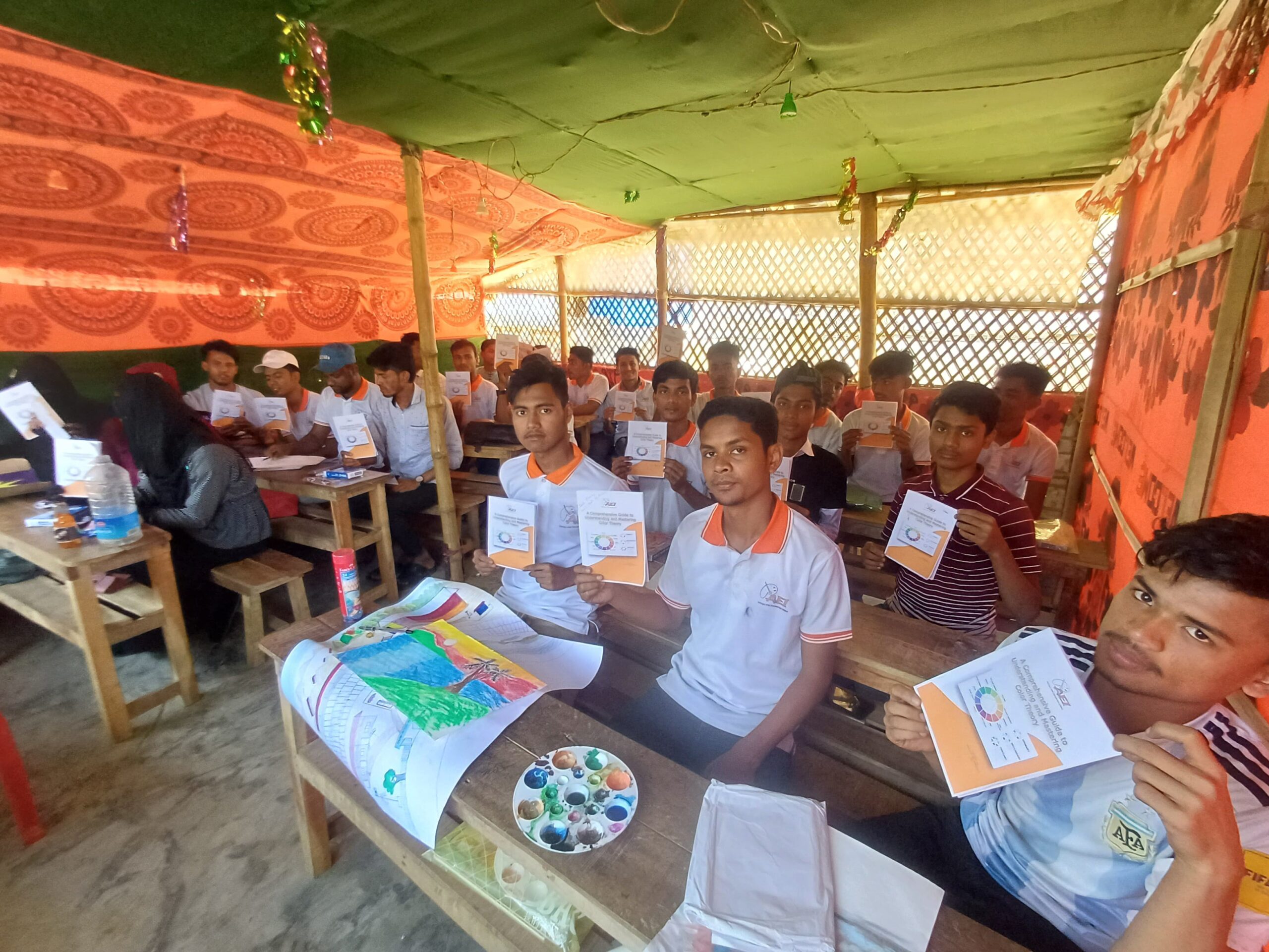 Youth taking part in activities by the Rohingya Art Club in Bangladesh camps (Image: Rohingya Art Club)